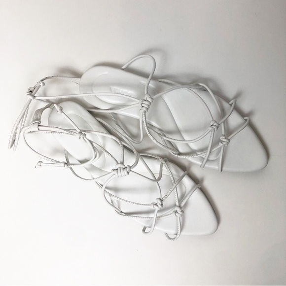 New! Vince Kenna White Leather Pointed Toe Flats Lace Up Gladiator Shoes Sandals - Picture 5 of 6